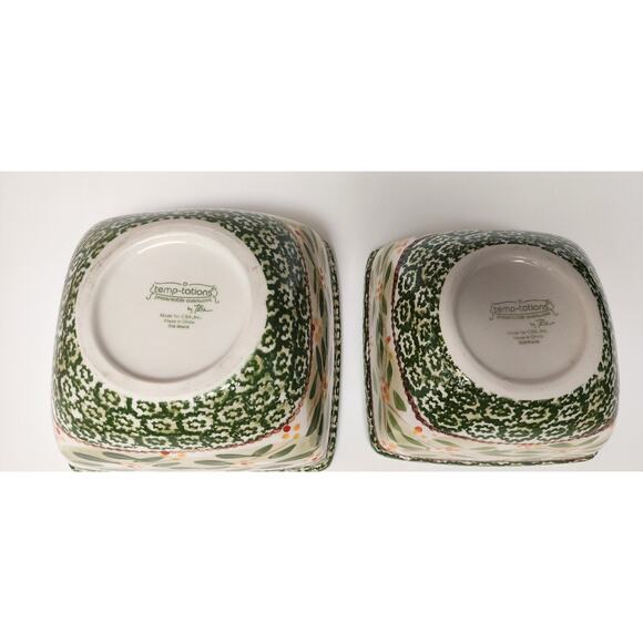 Temptations Green Old World Ceramic Nesting Mixing Bowls 2PC - Picture 5 of 5